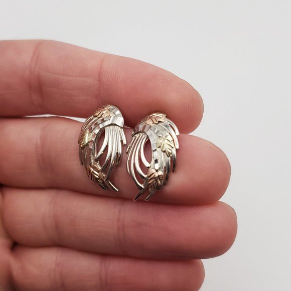 925 Sterling Silver CCO 12k Gold Leaf Accent Angel Wing Earrings - Picture 3 of 6